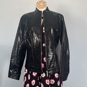 Chicos genuine Leather Jacket Womens US Size S Full Zip Boa Shine Snakeskin
